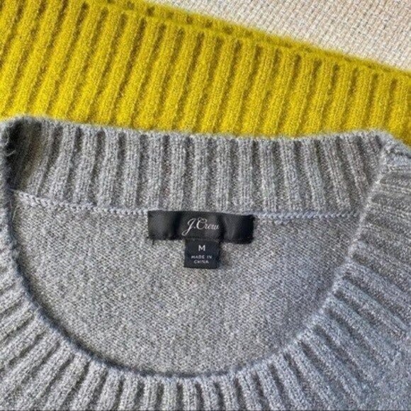 J. Crew Geometric Fair Isle Crewneck Sweater Gold Gray Cream Wool Medium - Picture 7 of 8